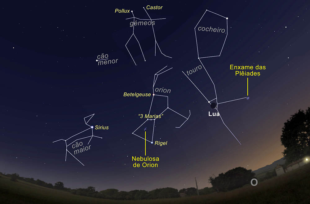 O céu virado a Sudoeste às 21h00 do dia 10 de abril