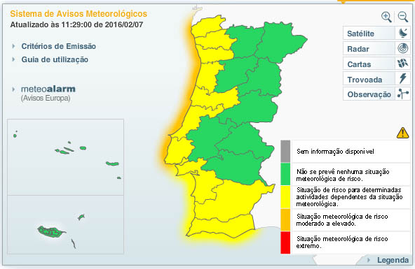 alerta amarelo na costa